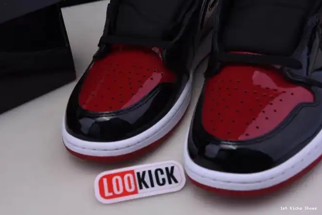 1st Kicks Shoes Patent Air High Jordan OG 1 555088-063 Bred 0618